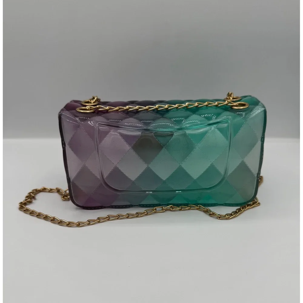 Jelly Crossbody Bag Womens Small‎ Teal Purple Mermaidcore Quilted Ombre
